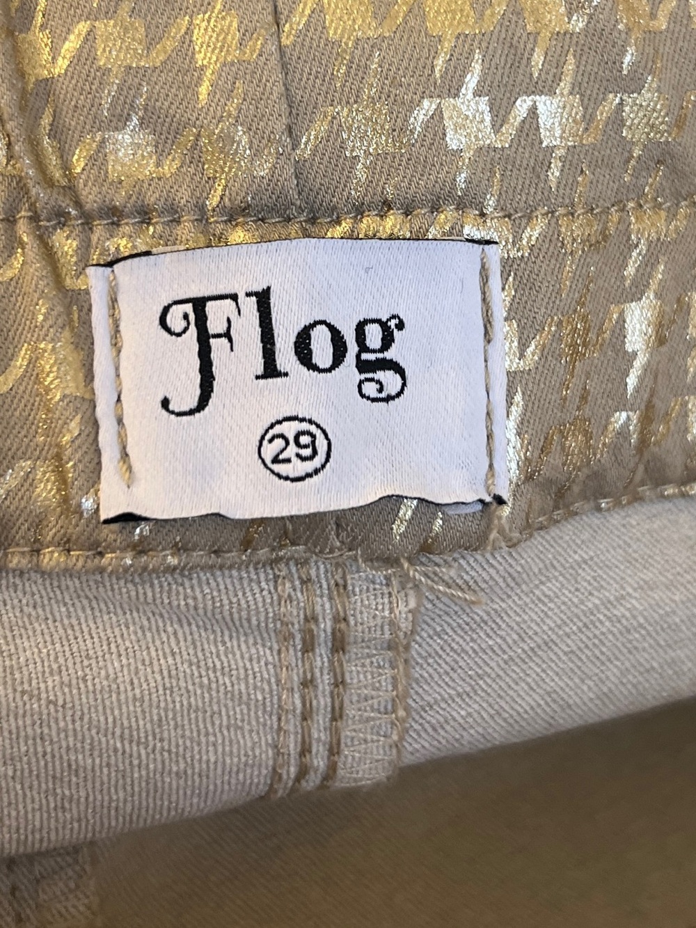 FLOG Women's Gold Metallic Houndstooth Drawstring Cropped Pants Size 29 - Picture 3 of 4